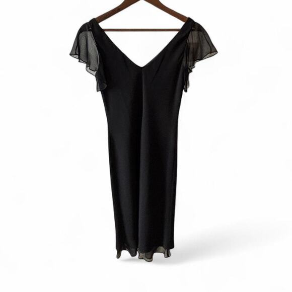 Jones New York Black Chiffon Flutter Sleeve Midi Dress – Size 4 - Picture 4 of 6